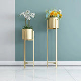 Modern Orbicular Metal Base Floor Plant Stand Gold Image - 4