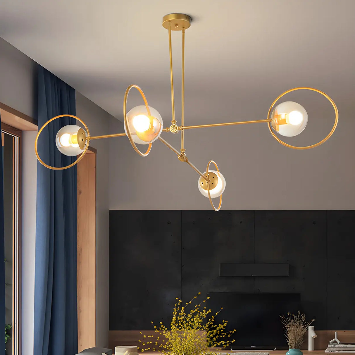 Modern Orbital Gold Metal Living Room Chandelier Image - 10