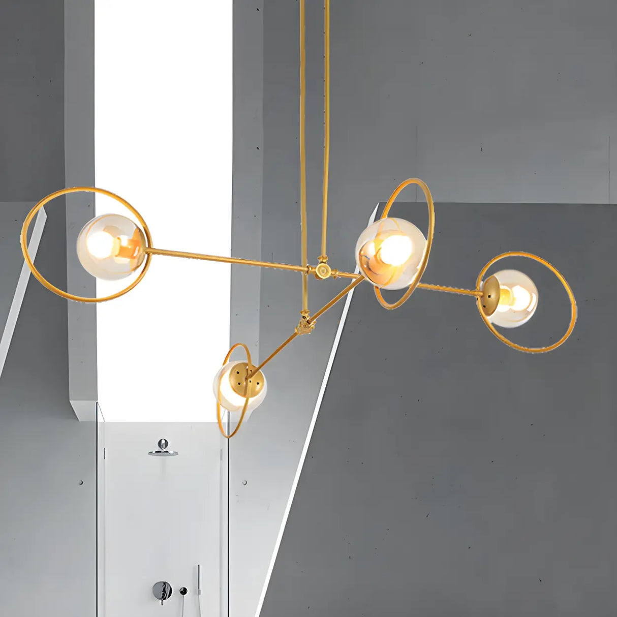 Modern Orbital Gold Metal Living Room Chandelier Image - 11