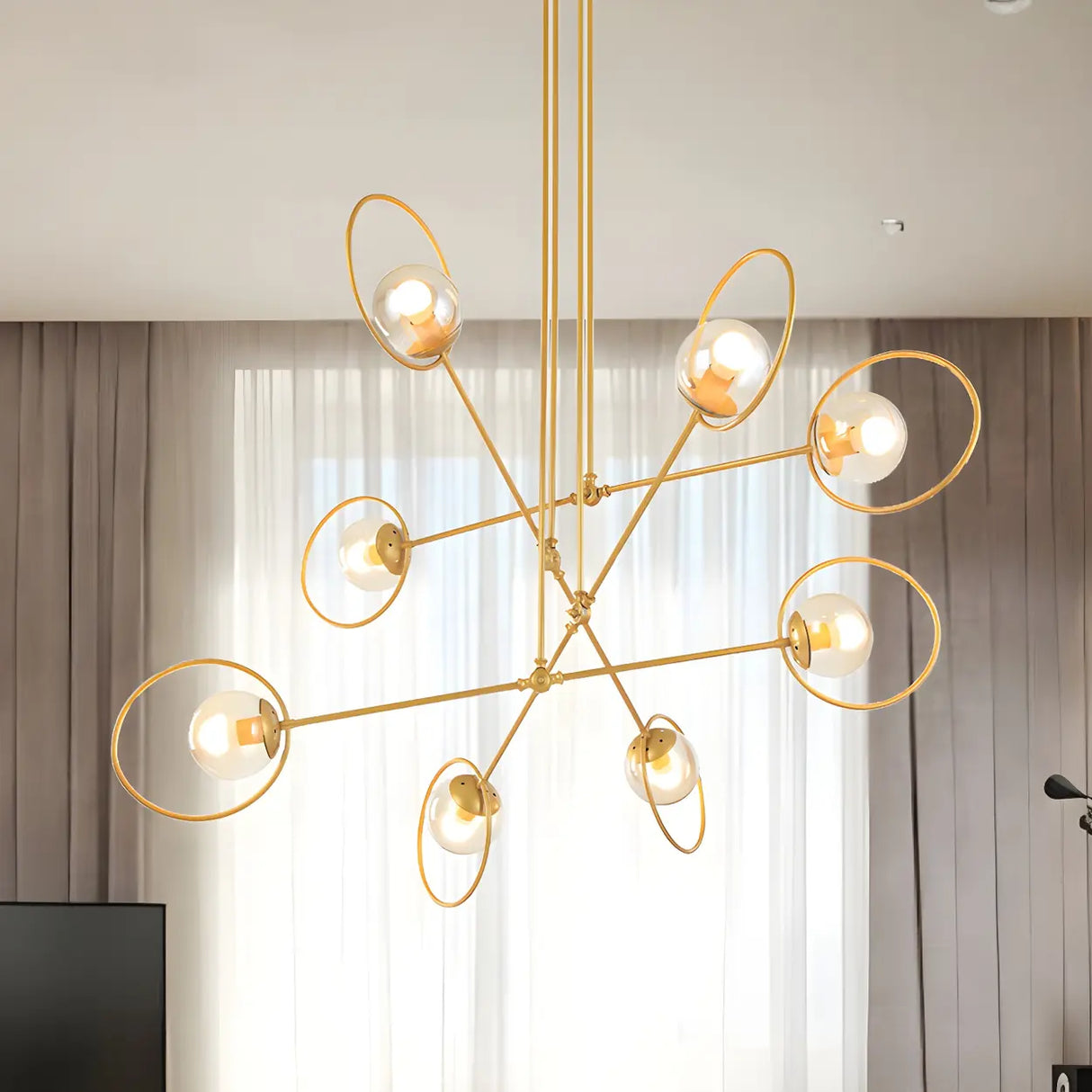 Modern Orbital Gold Metal Living Room Chandelier Image - 2