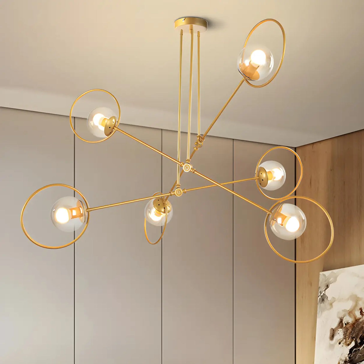 Modern Orbital Gold Metal Living Room Chandelier Image - 6