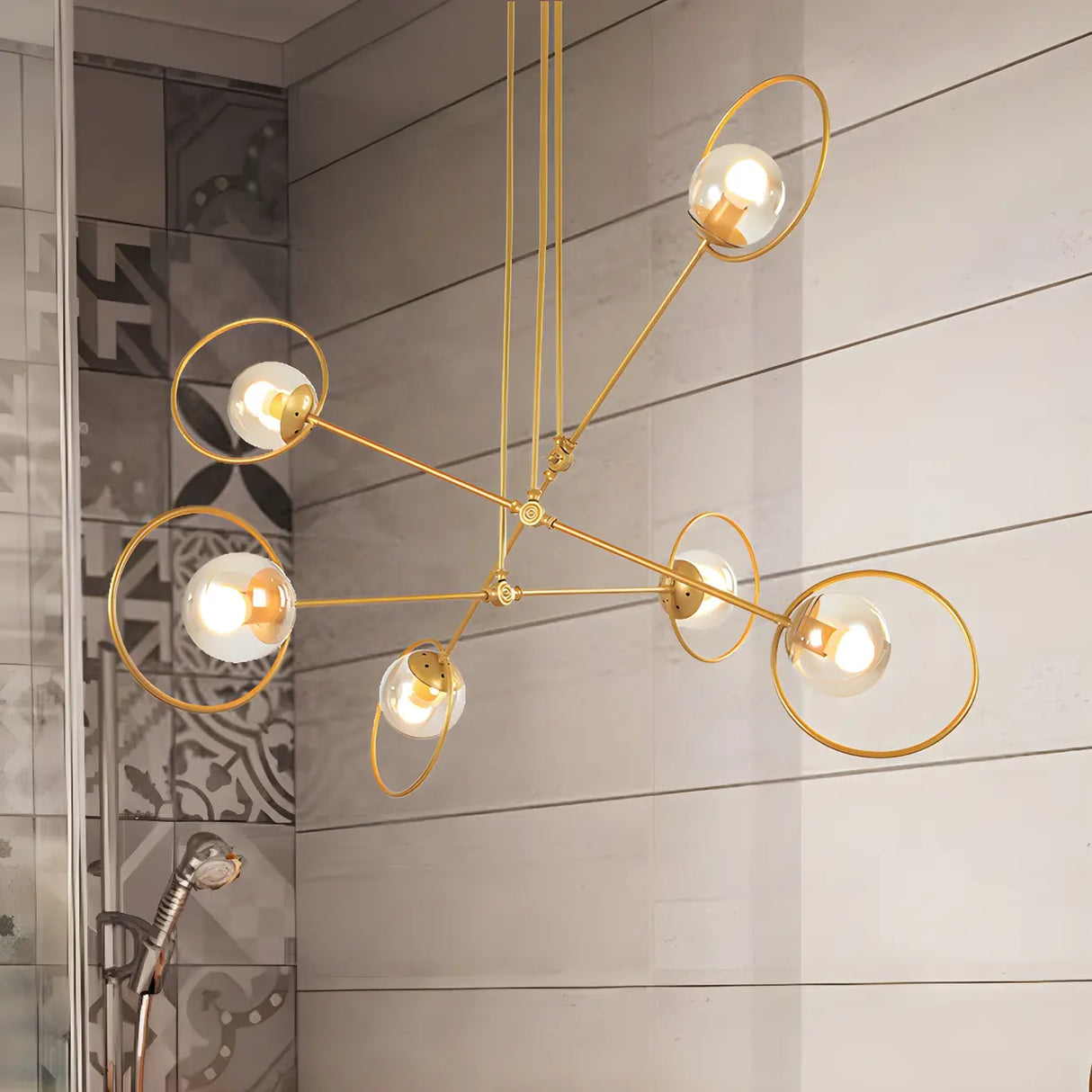 Modern Orbital Gold Metal Living Room Chandelier Image - 7
