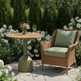 Modern Outdoor Round Teak Wood Green Balcony Patio Table Image - 1