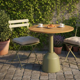 Modern Outdoor Round Teak Wood Green Balcony Patio Table Image - 2