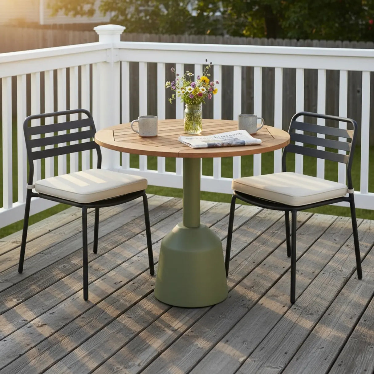 Modern Outdoor Round Teak Wood Green Balcony Patio Table 