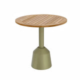 Modern Outdoor Round Teak Wood Green Balcony Patio Table Image - 5