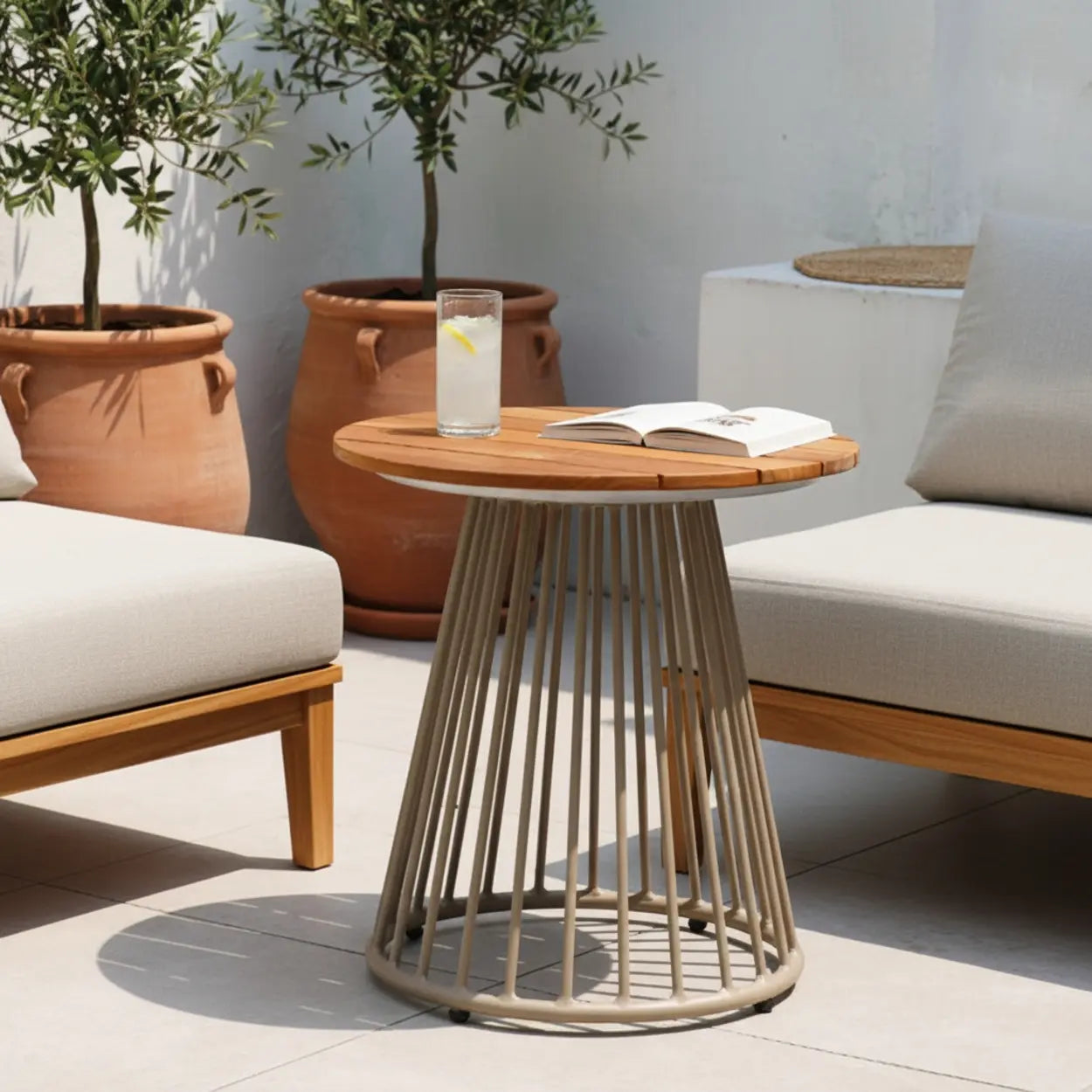 Modern Outdoor Small Round Solid Teak Patio Coffee Table Image - 1