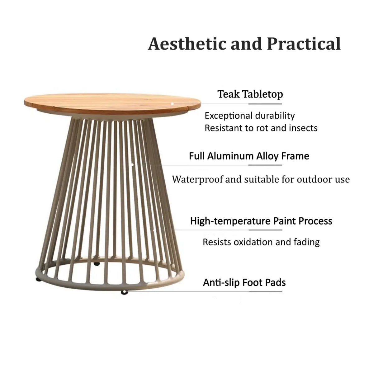 Modern Outdoor Small Round Solid Teak Patio Coffee Table Image - 3