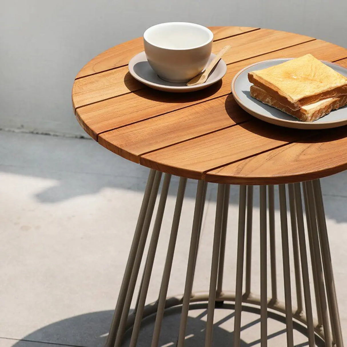 Modern Outdoor Small Round Solid Teak Patio Coffee Table Image - 4