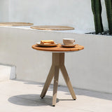 Modern Outdoor Small Round Solid Teak Patio Coffee Table Image - 6