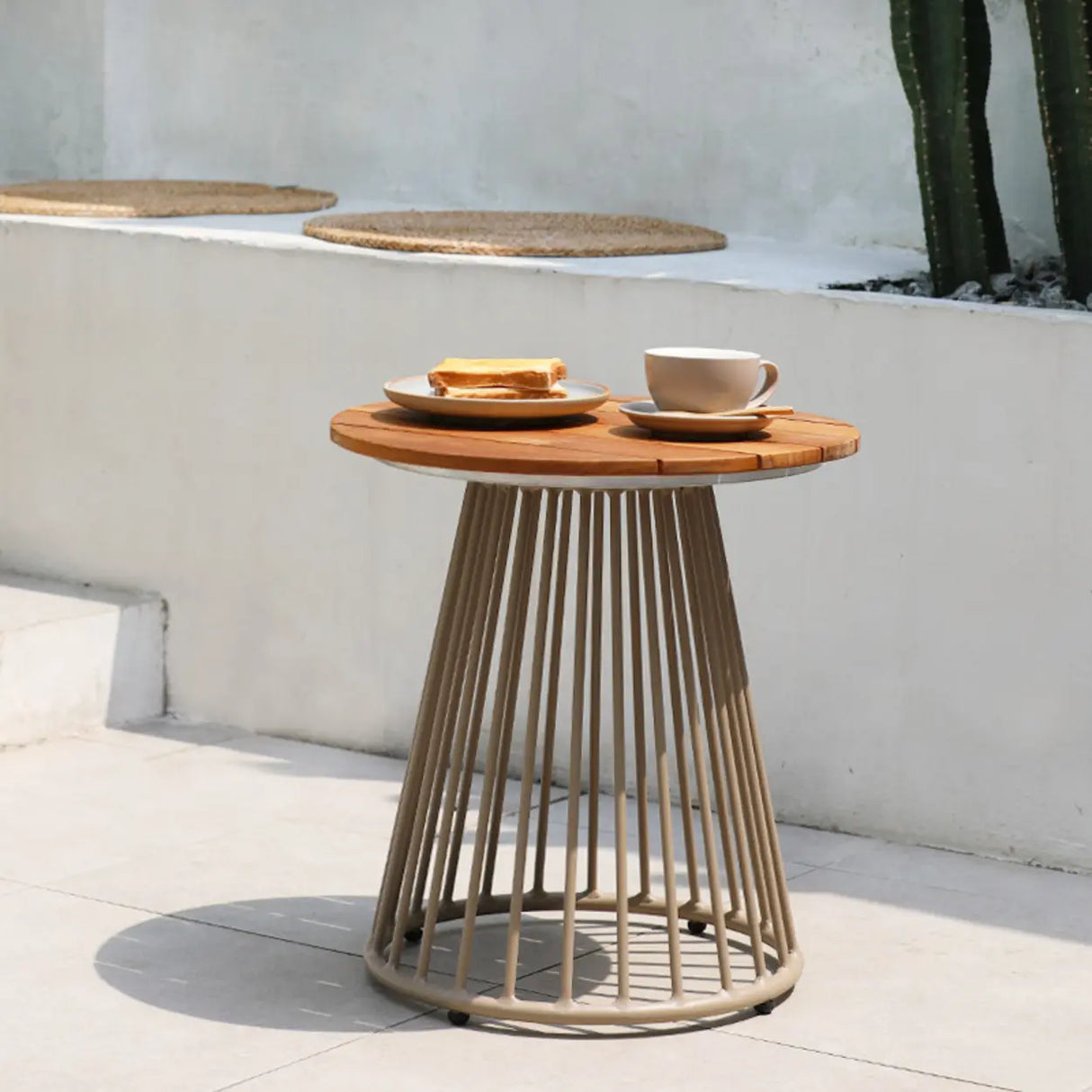Modern Outdoor Small Round Solid Teak Patio Coffee Table Image - 7
