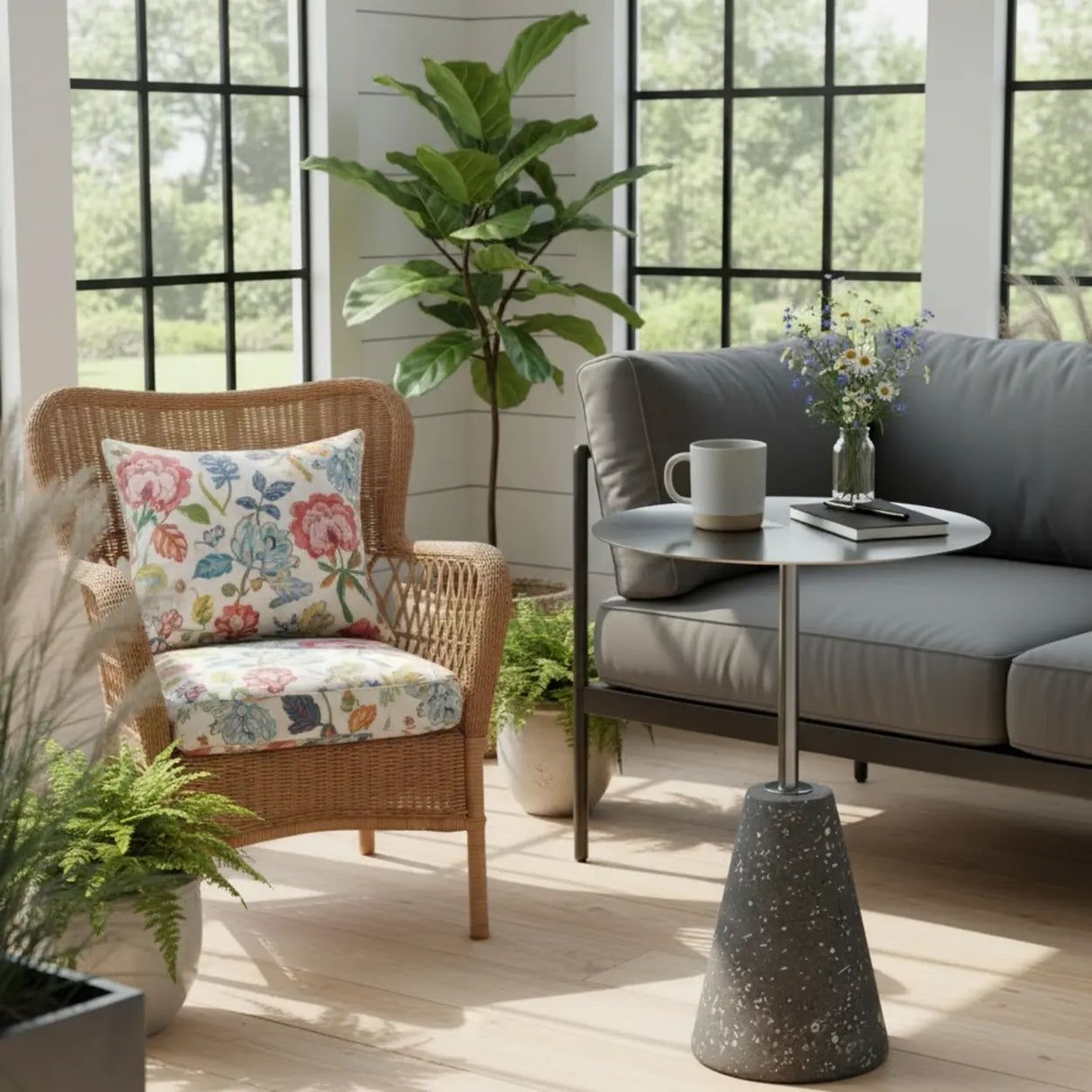 Modern Outdoor Terrazzo Round Stainless Steel Small Patio Table Image - 2