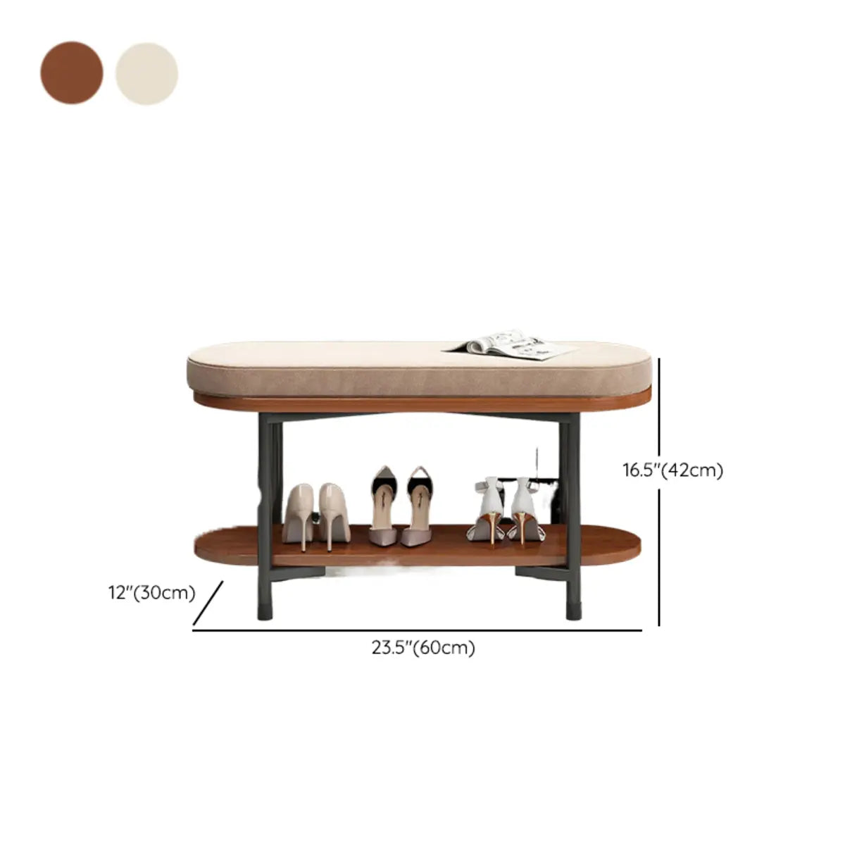 Modern Oval Beige Entryway Solid Wood Shoe Storage Bench 