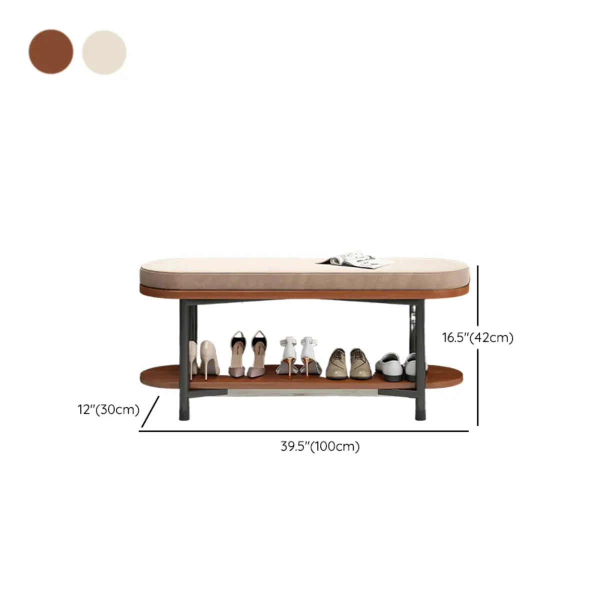 Modern Oval Beige Entryway Solid Wood Shoe Storage Bench Image - 13