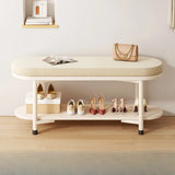 Modern Oval Beige Entryway Solid Wood Shoe Storage Bench Image - 3