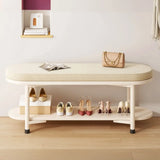 Modern Oval Beige Entryway Solid Wood Shoe Storage Bench Image - 4