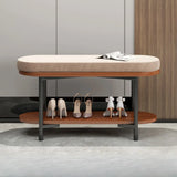 Modern Oval Beige Entryway Solid Wood Shoe Storage Bench Image - 5