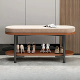 Modern Oval Beige Entryway Solid Wood Shoe Storage Bench Image - 7