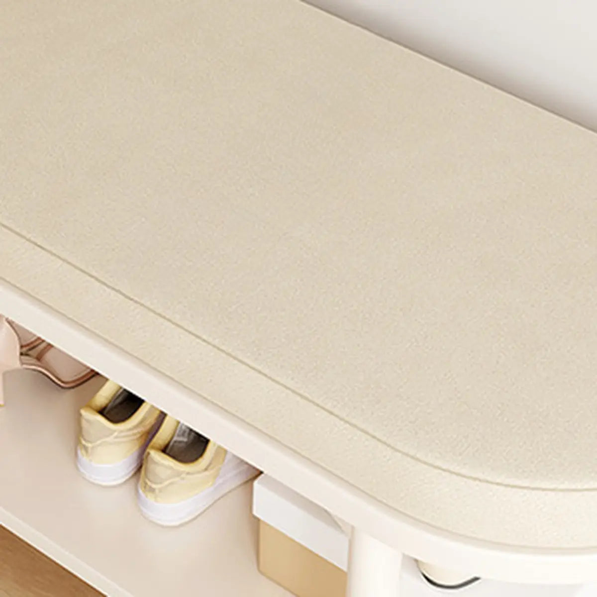 Modern Oval Beige Entryway Solid Wood Shoe Storage Bench Image - 8