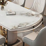 Modern Oval Marble Dining Table Grey Self-Storing Leaf Image - 7