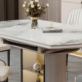 Modern Oval Marble Dining Table Grey Self-Storing Leaf Image - 8