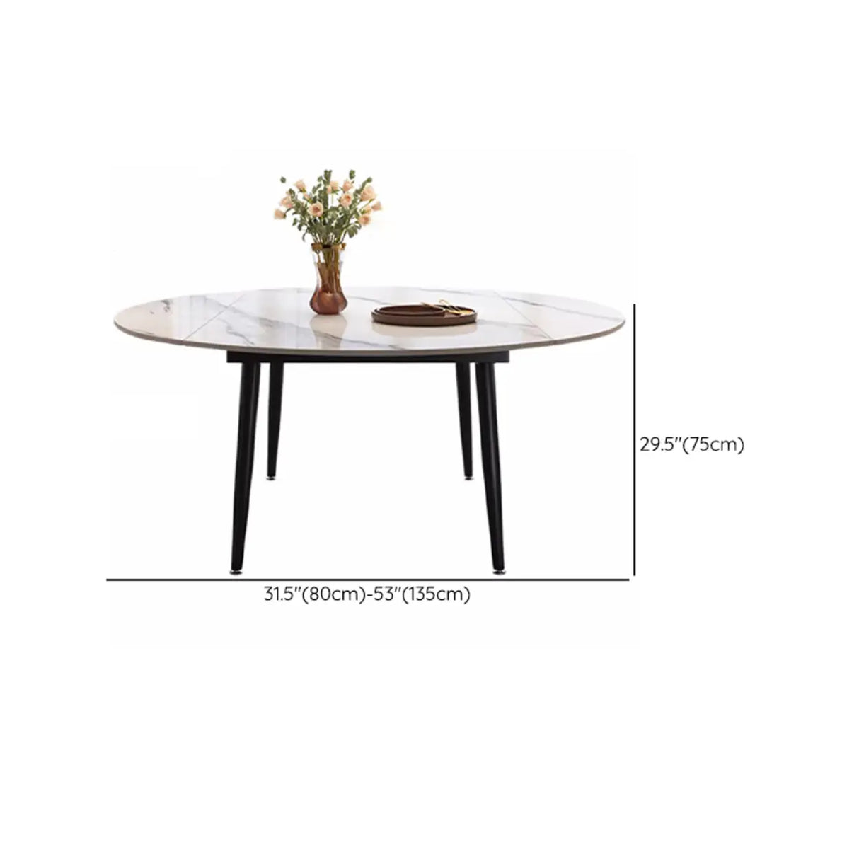 Modern Oval Marble Dining Table White Expandable Image - 10