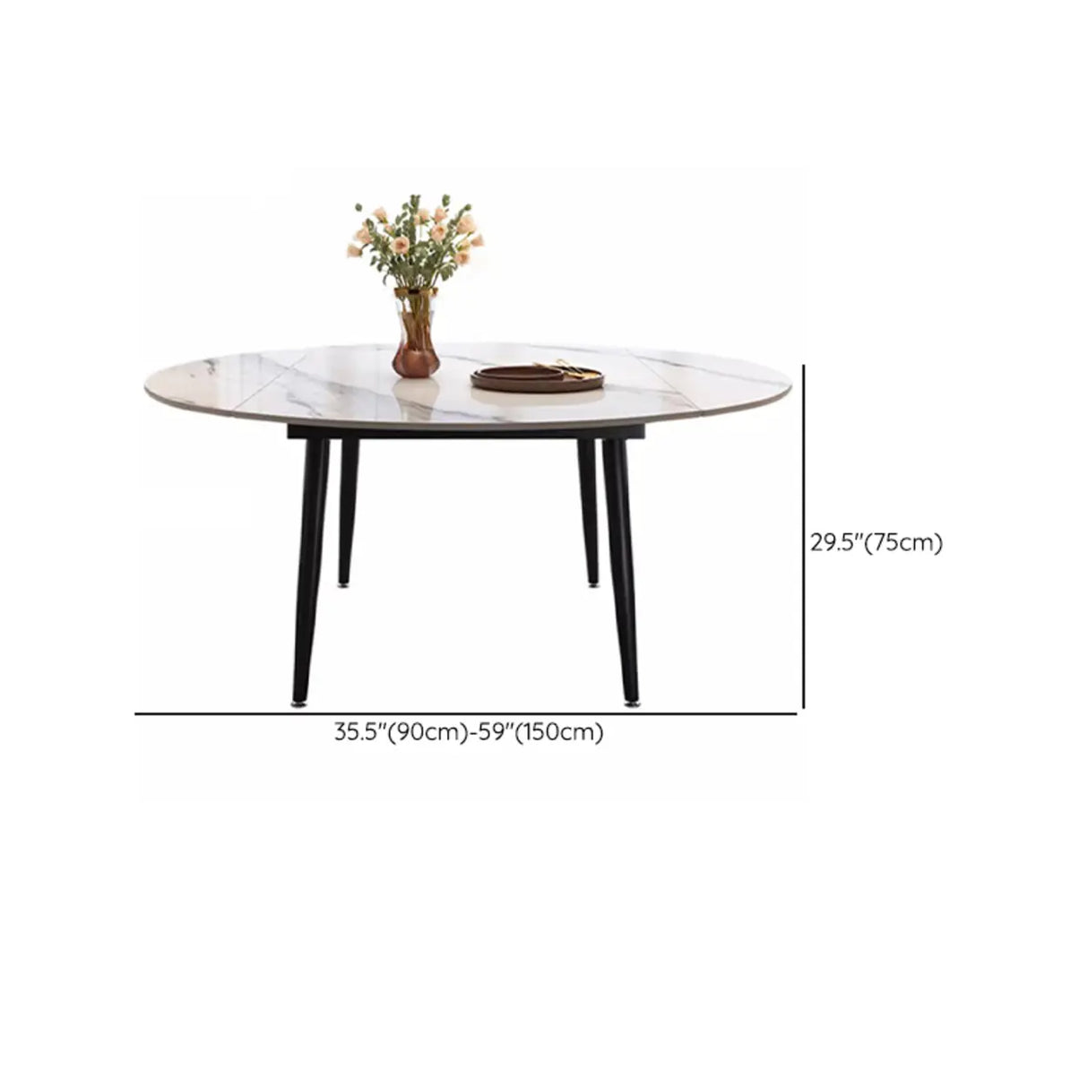 Modern Oval Marble Dining Table White Expandable Image - 11