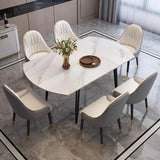 Modern Oval Marble Dining Table White Expandable Image - 3