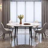 Modern Oval Marble Dining Table White Expandable Image - 4