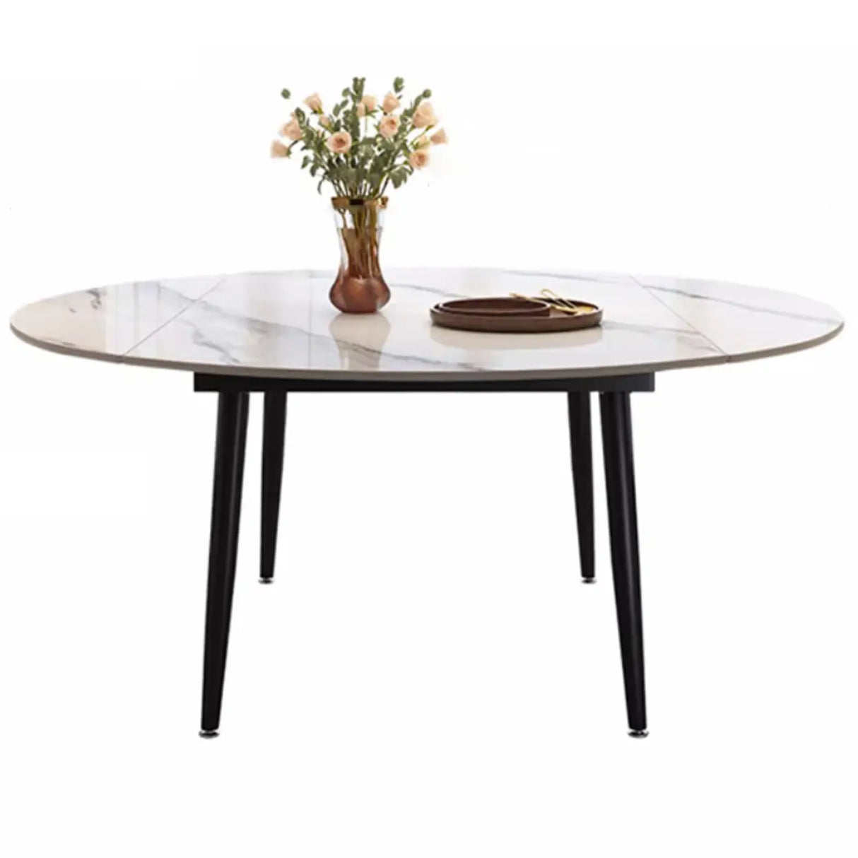 Modern Oval Marble Dining Table White Expandable Image - 5