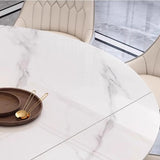 Modern Oval Marble Dining Table White Expandable Image - 6