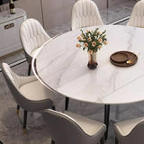 Modern Oval Marble Dining Table White Expandable Image - 7