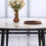 Modern Oval Marble Dining Table White Expandable Image - 8