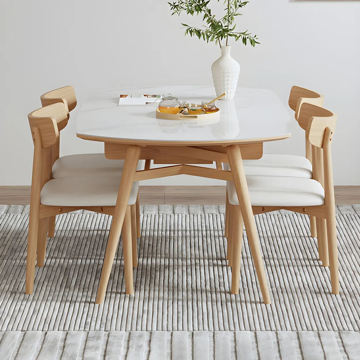 Modern Oval Round Stone Dining Table Wood Extendable – Homebaa