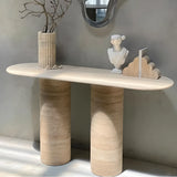 Modern Oval Scratch Resistant Stone Entryway Console Table Image - 1