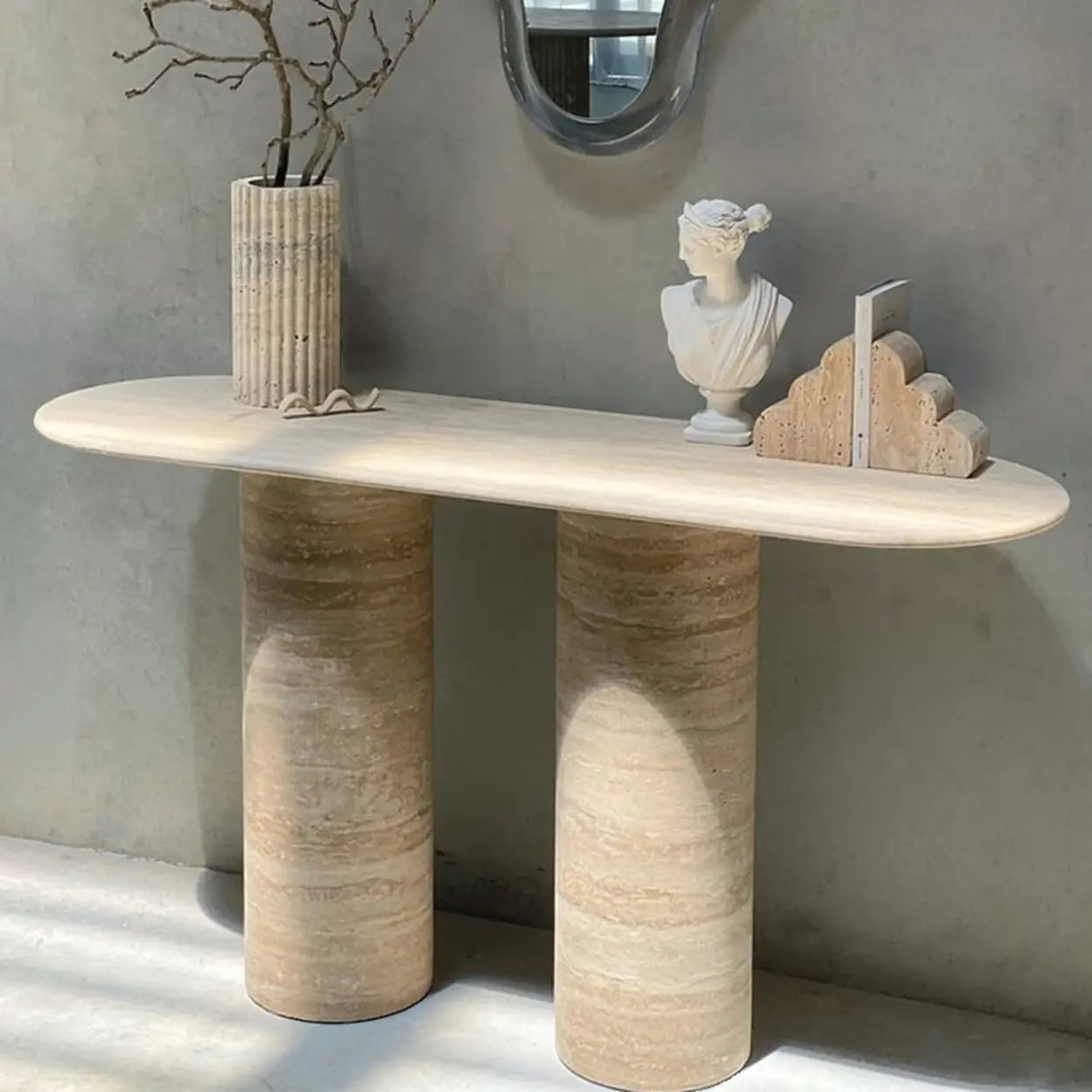 Modern Oval Scratch Resistant Stone Entryway Console Table Image - 2