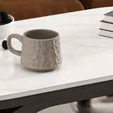 Modern Oval Stone Top Side Table with Casters and Drawers Image - 10