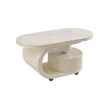 Modern Oval Stone Top Side Table with Casters and Drawers Image - 11