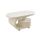 Modern Oval Stone Top Side Table with Casters and Drawers Image - 13