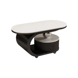 Modern Oval Stone Top Side Table with Casters and Drawers Image - 2