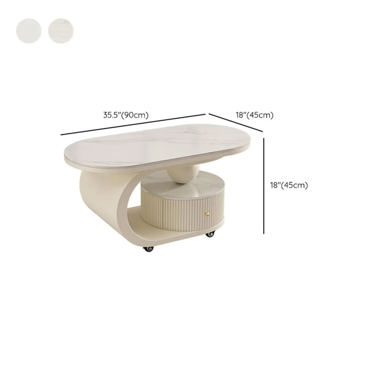 Modern Oval Stone Top Side Table with Casters and Drawers Image - 20