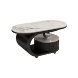 Modern Oval Stone Top Side Table with Casters and Drawers Image - 5