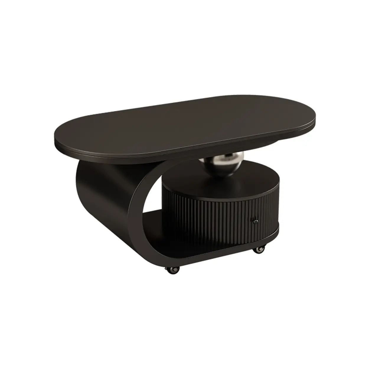 Modern Oval Stone Top Side Table with Casters and Drawers Image - 7