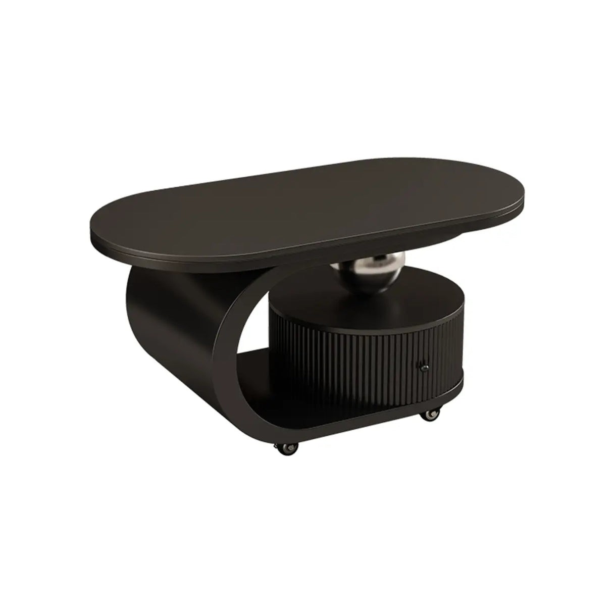 Modern Oval Stone Top Side Table with Casters and Drawers Image - 7