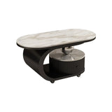 Modern Oval Stone Top Side Table with Casters and Drawers Image - 9