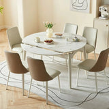 Modern Oval White Marble Extendable Dining Table Image - 4