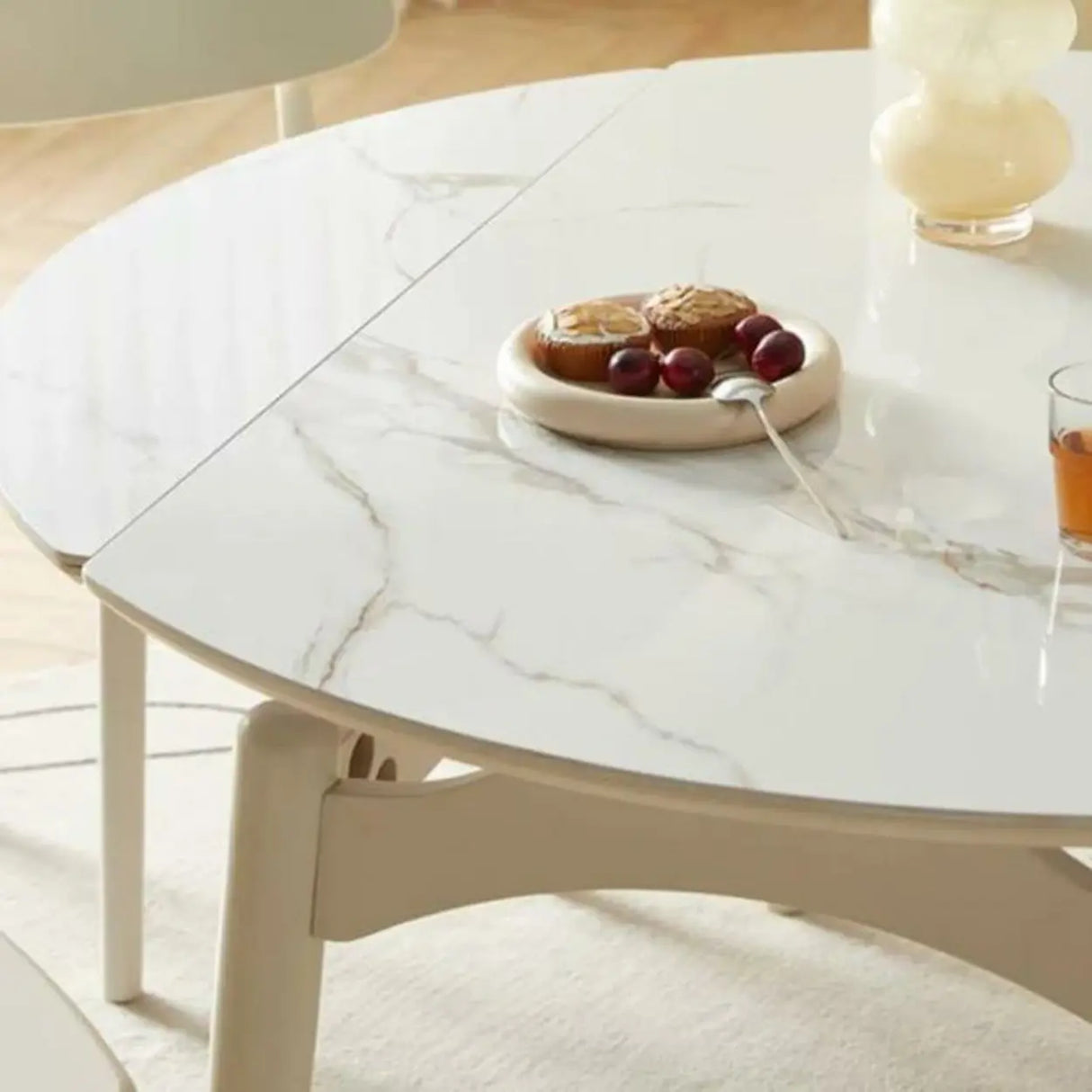 Modern Oval White Marble Extendable Dining Table Image - 5