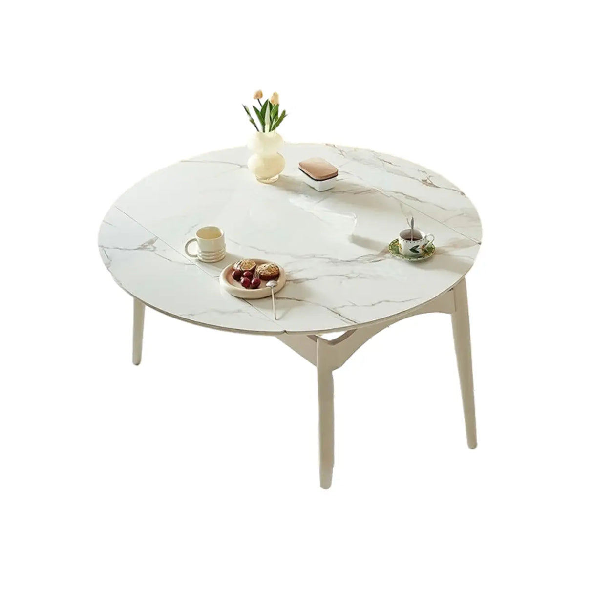 Modern Oval White Marble Extendable Dining Table Image - 6