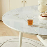 Modern Oval White Marble Extendable Dining Table Image - 7