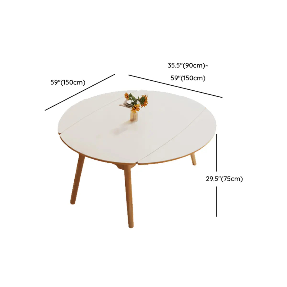 Modern Oval Wood Dining Table White Self-Storing Leaf 